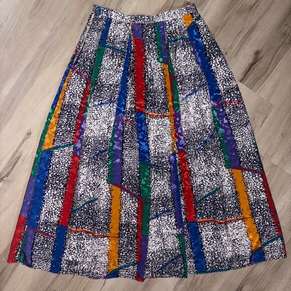 Vintage Abstract Bernard Cowan Pleated Midi Skirt Sz 8p - Picture 5 of 9